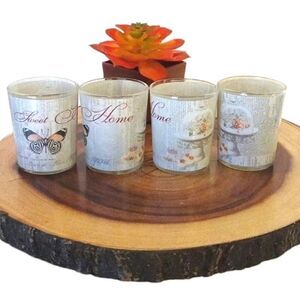 VTG 80s Set of 4 Sweet Home Butterfly Victorian Mini Glass Candle Holders
